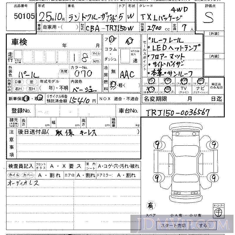 2013 TOYOTA LAND CRUISER PRADO 4WD_TX_L TRJ150W - 50105 - LAA Kansai